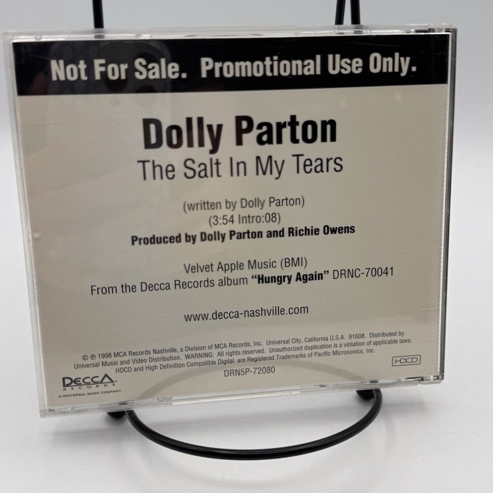 Dolly Parton The Salt In My Tears Promo CD Decca DRN5P-72080 1998 Rare